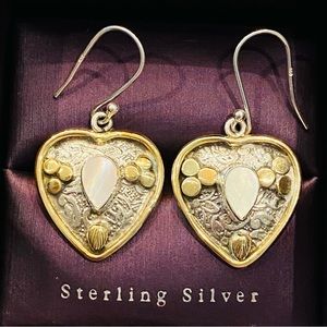 Solid 925 Sterling Silver 4.07 cts Mother Of Pearl Two Tone Heart Earrings
